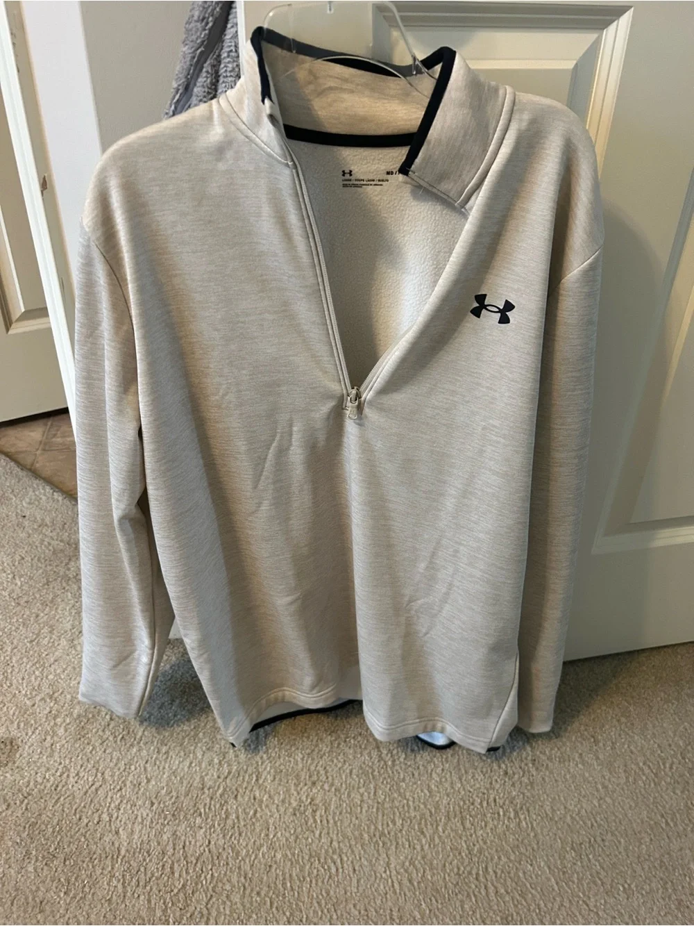 Under Armour Men's Light Tan Quarter-Zip Performance Pullover with Black Logo